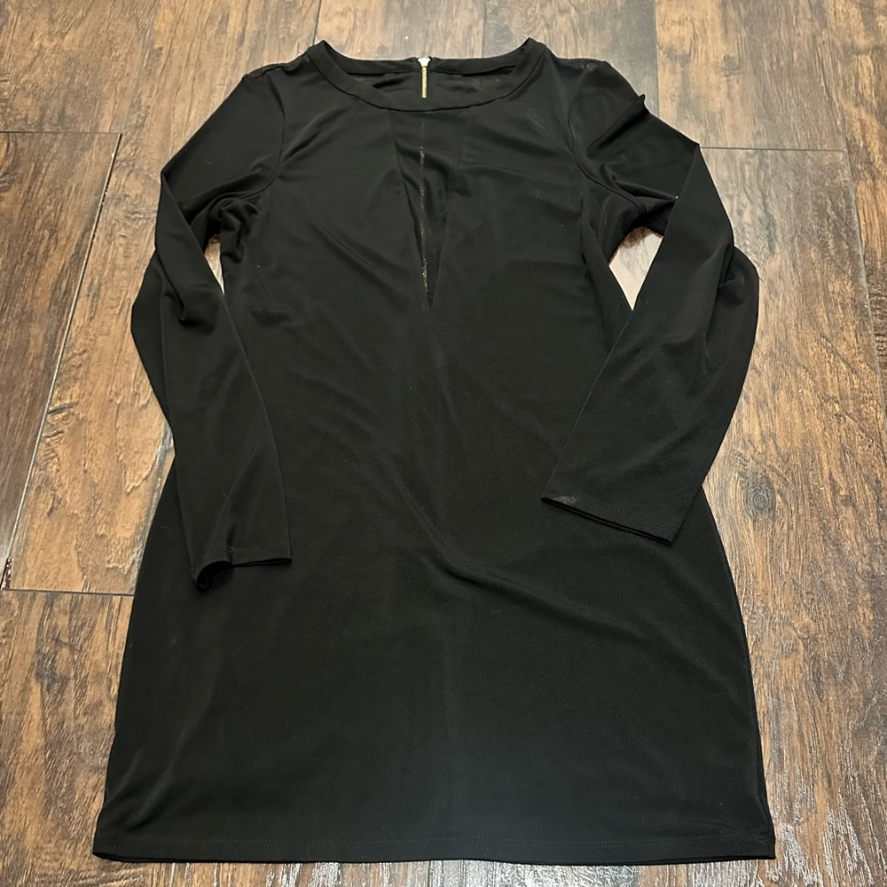 Express Long Sleeve Black Mini Dress With Sheer Paneling